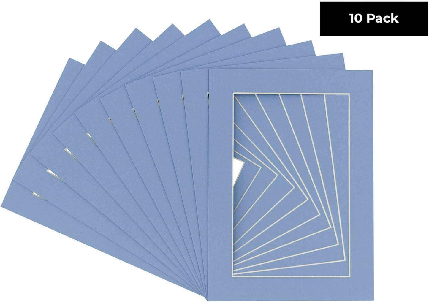 Pack of Ten 11x14 Mats Bevel Cut for 8.5x11 Photos - Acid Free Brittany Blue Precut Matboards for Pictures, Photos, Framing - 4-ply Thickness
