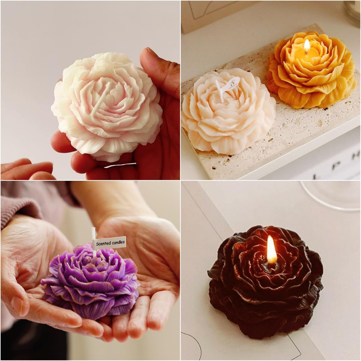 3.5 Inch Peony Silicone Mold, Flower Candle Molds, Soap Soy Wax DIY Handcraft Accessory, Epoxy Resin Mold for Party Home Wedding Decoration