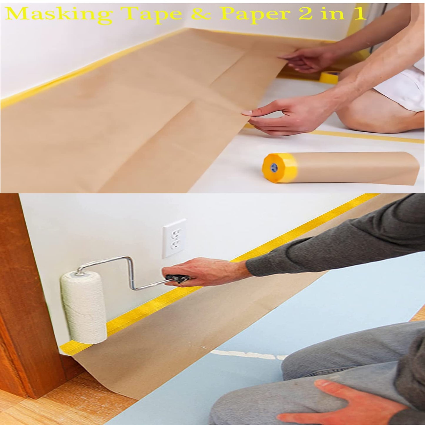 Pre-Taped Masking Paper for Painting, 20 Inch x 50 Feet Tape and Drape Painters Paper, Automotive Painters Paper, for Auto Body Masking, Wall Covering and Paint Masking (4Rolls)