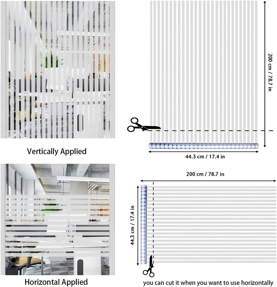 Qualsen Window Films Privacy Frosted Stripe Window Film Blinds Windows Privacy Windows Glass Films for Meeting Room Home Office 17.4x78.7 inch(44.3x200cm