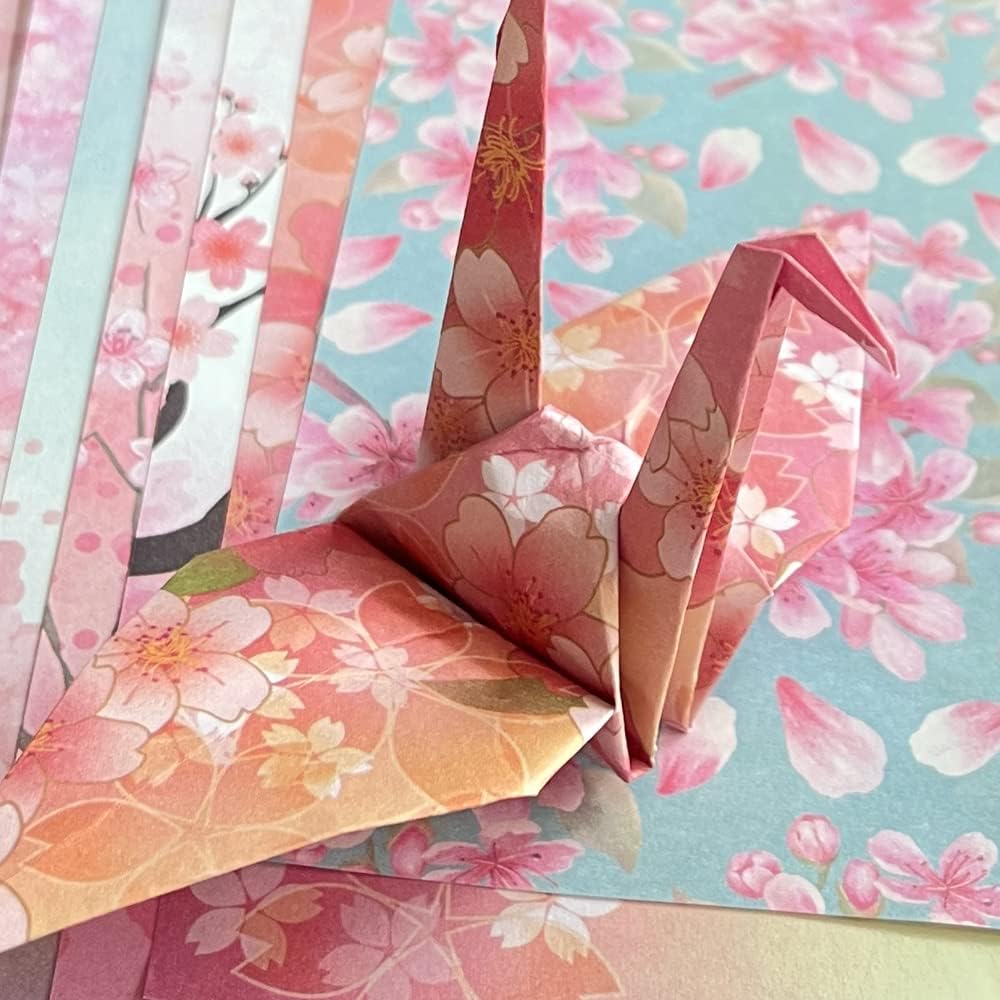 Origami 6x6 Paper Kit 50 Sheets 12 Vivid Colors Double Sided Printed Traditional Patterns Square for Arts Crafts Projects, Japanese Sakuras Flowers Chiyo
