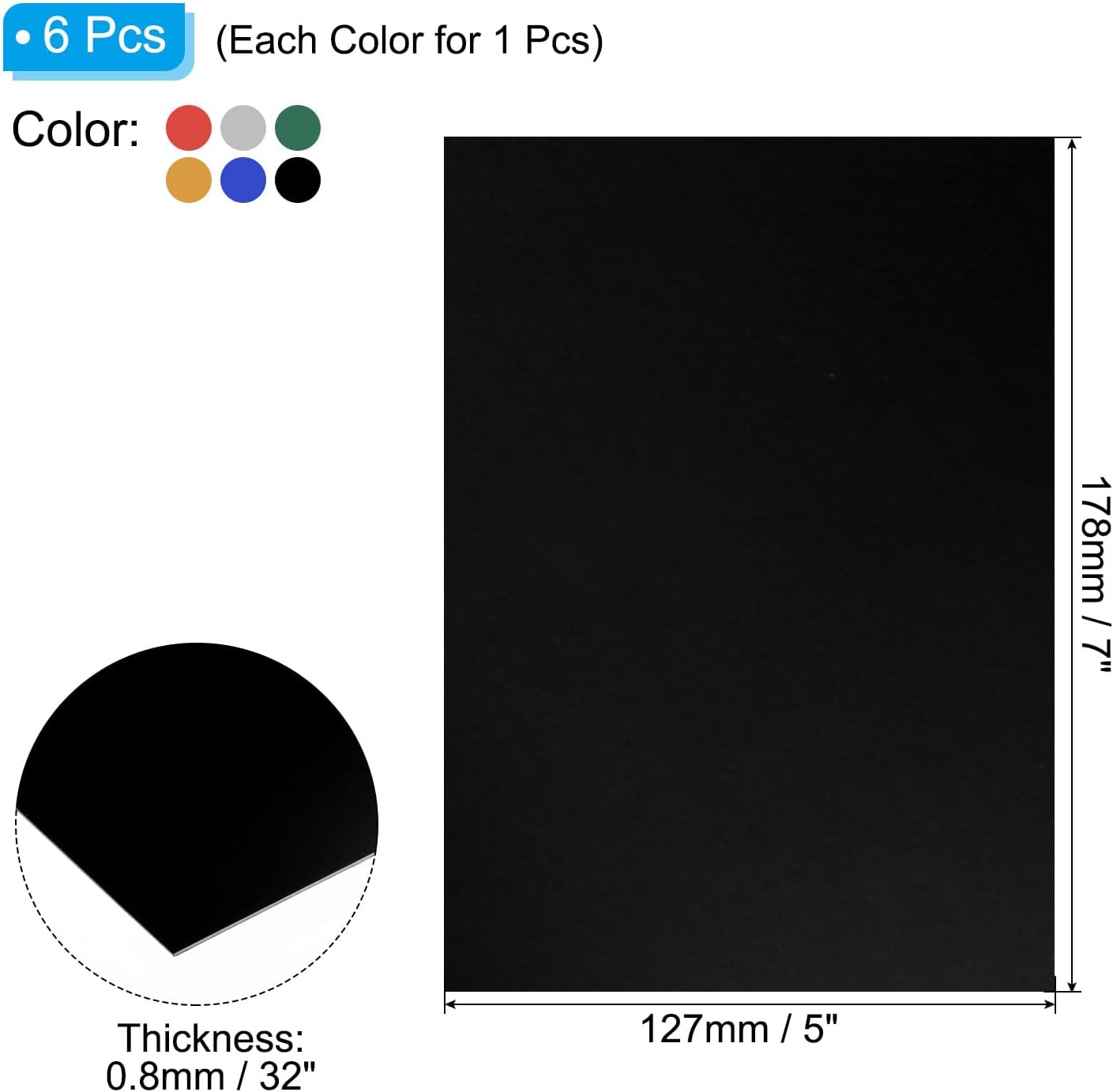 PATIKIL 7x5x1/32inch Anodized Aluminum Sheet Set, 6Pcs Metal Rectangle Aluminum Plate 0.8mm Thick Engraving Blanks for Laser Engraving DIY Decorative Crafting Home Decoration, Colored