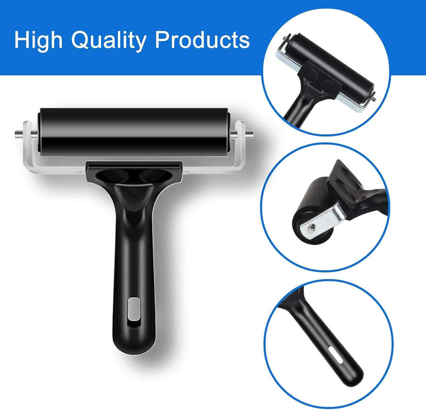 2 Pack Brayer Roller，Professional Rubber rolles ，Handle Comfortable ，for Crafting,Printmaking, Ink, Gluing and Stamping Tools （4+2.4inch）Black