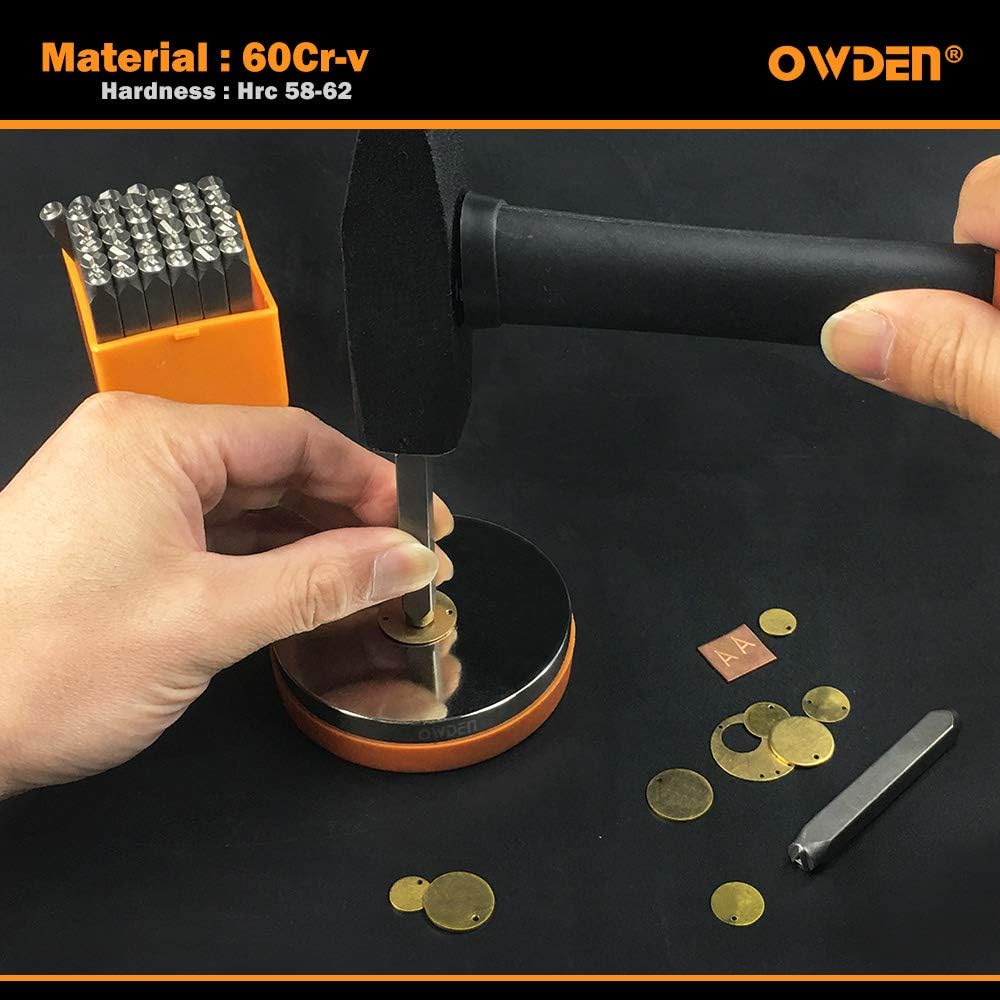 OWDEN Professional 36Pcs. Steel Metal Stamps Set,(3/16”) 5mm,Steel Number and Letter Punch Set,Alloy Steel Made HRC 58-62 for Jewelry Craft Stamping.