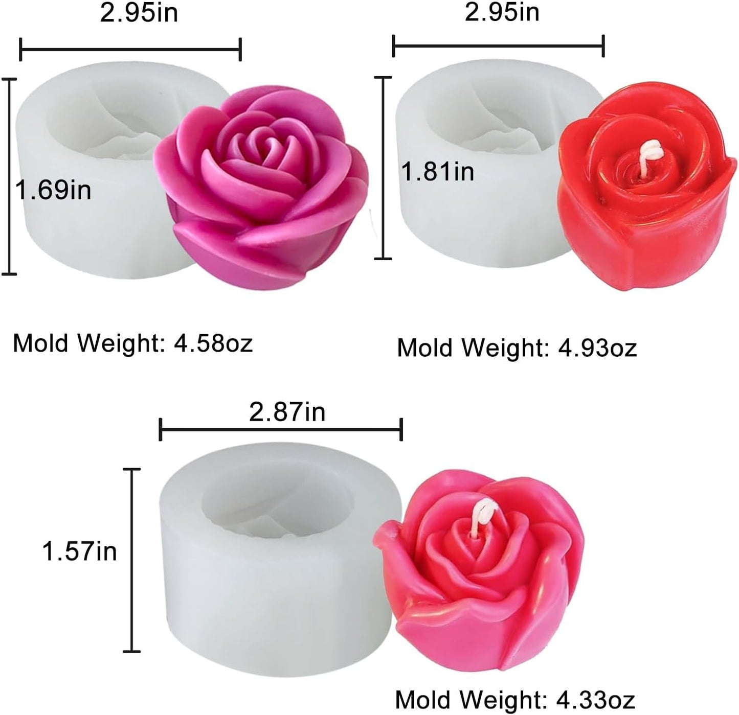 3 PCS Rose Silicone Molds Soap 3D Flower Mold Candle Mold Clay Resin Molds for DIY Handmade Soaps, Candle Gifts, Resin Crafts, Ice Cubes, Chocolate and Home Decorations