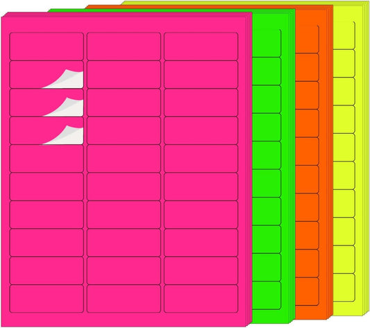 STARLIBOO 1" x 2-5/8" Neon Colored Labels Stickers Fluorescent Bright Neon Color Address Labels for Laser/Inkjet Printer, Permanent Adhesive- 600 Pcs/ 4Colors
