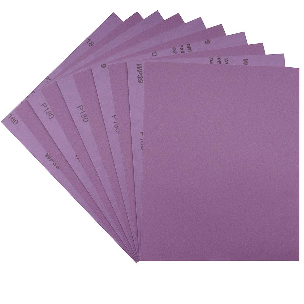 Sandpaper 180 Grit,Wet Dry Sanding Sheets,High Performance White Fused Alumina Abrasive Sand Paper for Wood Furniture Finishing,Metal Grinding,Automotive Polishing,9 x 11 Inch,10-Pack