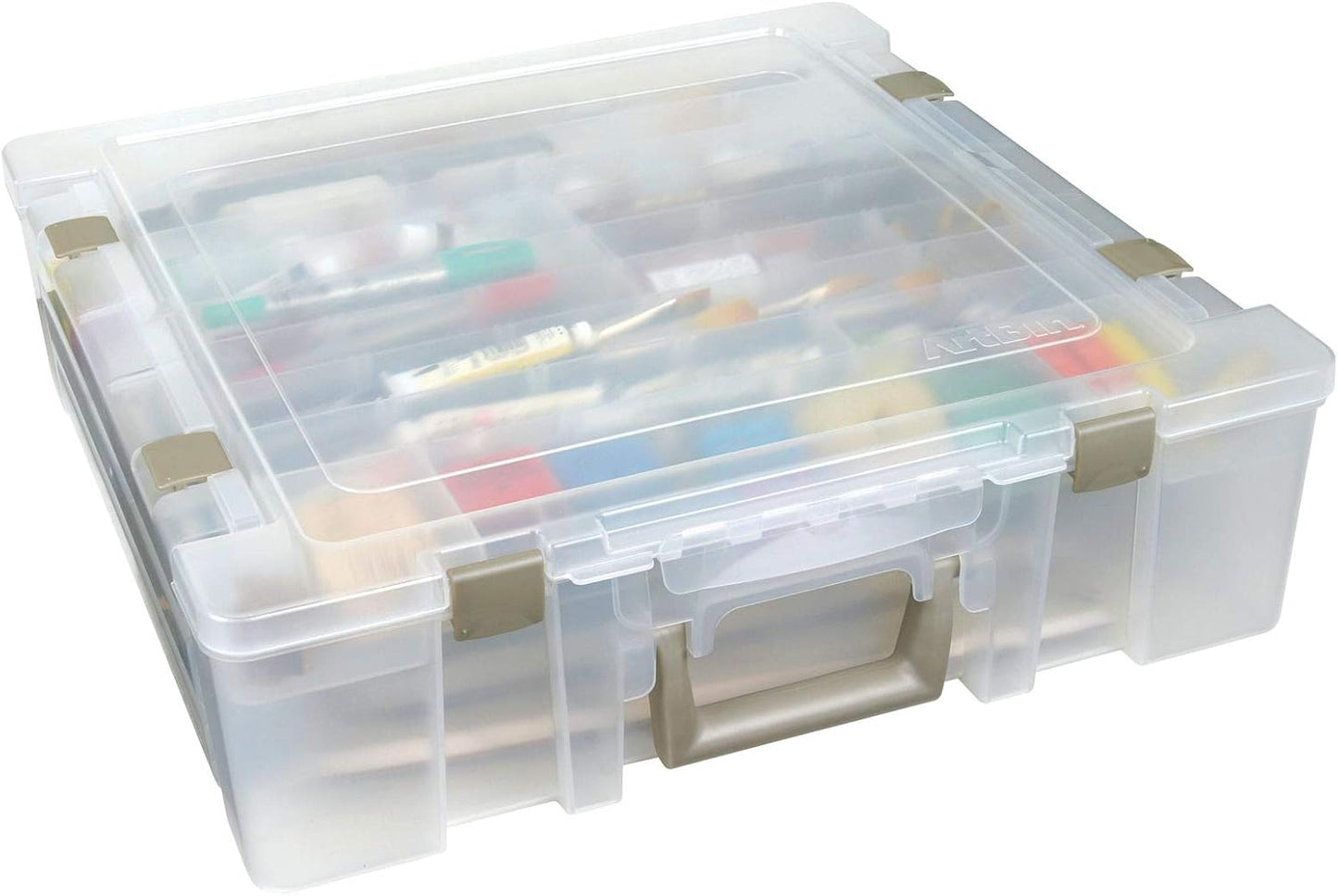 ArtBin 6981AB Super Satchel Deluxe Divided Base, Large Portable Art & Craft Organizer with Drawers, [1] Plastic Storage Case, Clear