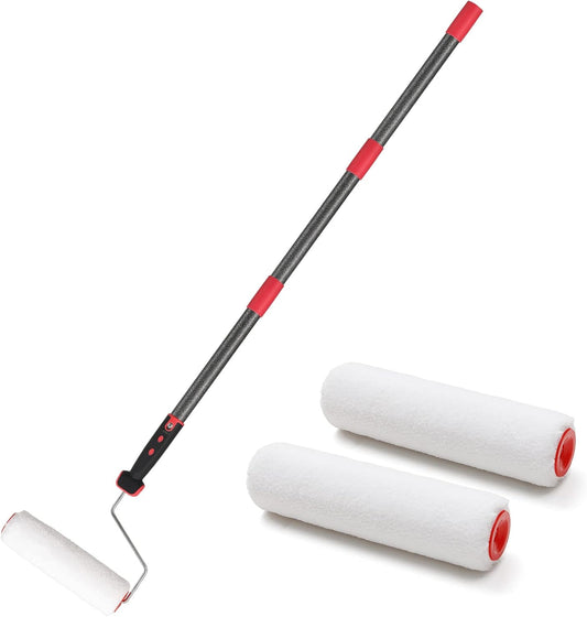 Multi-Function Paint Roller Kit - 72in Stainless Steel Pole, Mural Brush for Walls & Ceiling, No Drip, Grey