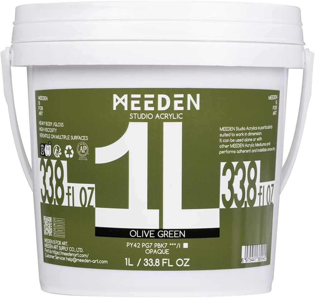 MEEDEN Olive Green Acrylic Paint: 1L /33.8oz Heavy Body Gloss - Thick Art Paints for Canvas Crafts Painting