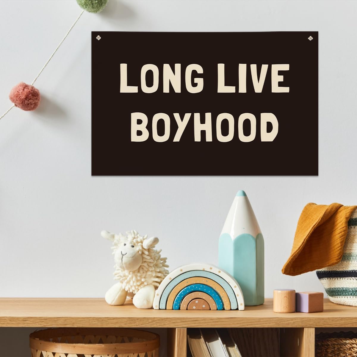 Long Live Boyhood Banner, Boys Room Decor, Canvas Banner Wall Hanging Flag Decor for Nursery Playroom Toddler Room