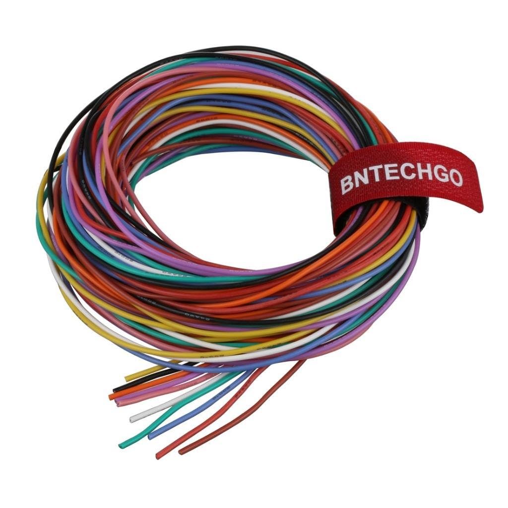 BNTECHGO 24 Gauge Silicone Wire Kit 10 Color Each 5 ft Flexible 24 AWG Stranded Tinned Copper Wire