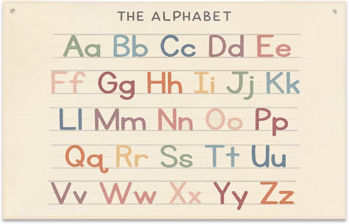 Alphabet Banner Playroom Decor Banner Canvas 21 in x 33 in Hanging Flag Perfect for Kids Nursery and Playroom Wall Stylish Room Decor for Boys and Girls