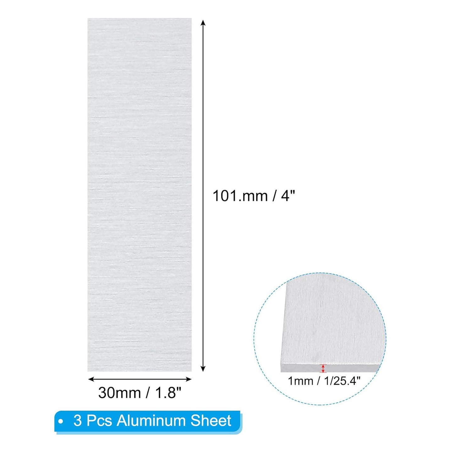 PATIKIL 6061 T651 Aluminum Sheet Metal 4 x 1.18 x 1/25.4(0.04") Inch 3Pcs Flat Plain Aluminum Plate Covered Stock with Protective Film, Heat Rectangle 1MM for Lndustry Crafting