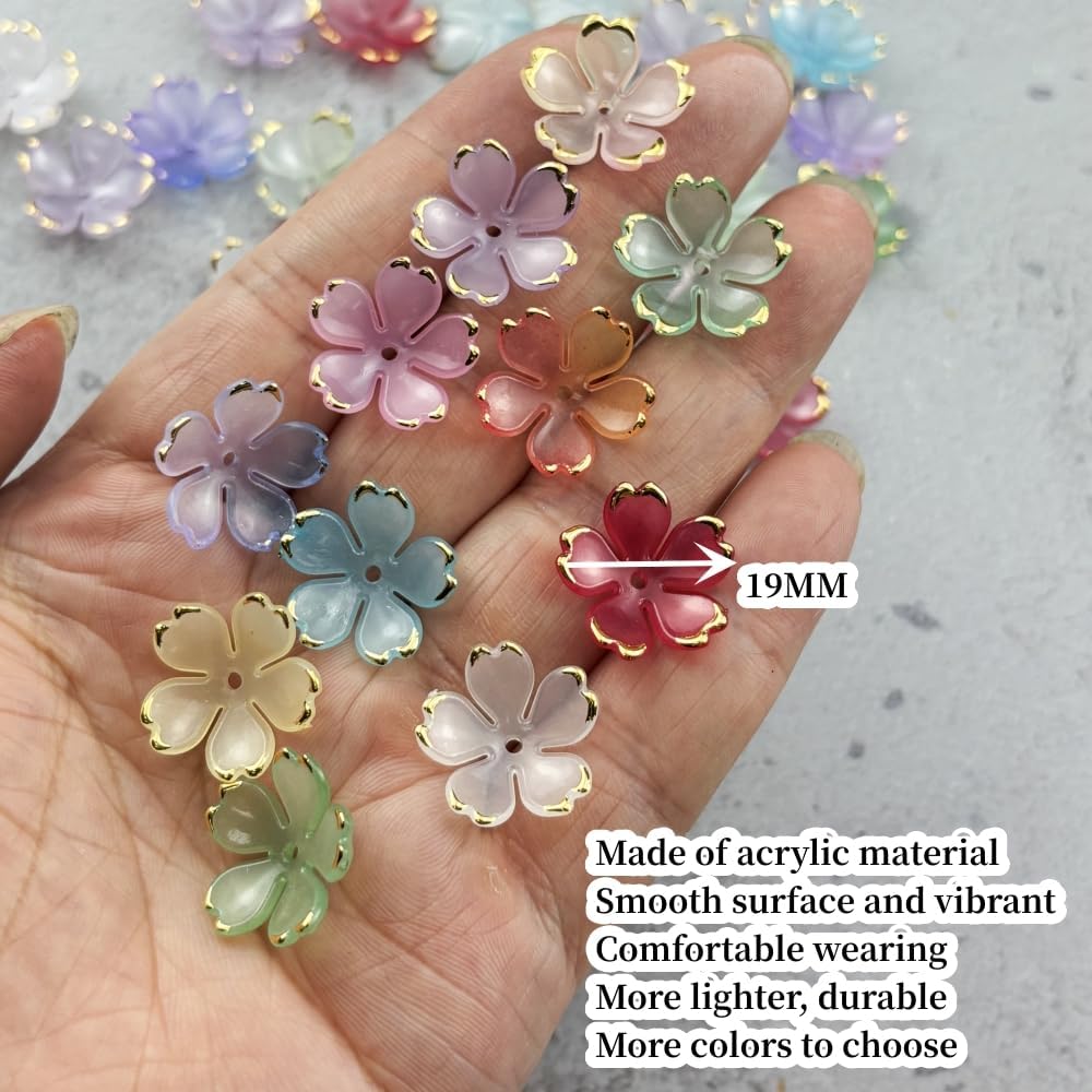100pcs Acrylic Flower Beads, 19mm Cherry Blossom Plastic Gradient Flower Spacer Beads for DIY Crafts Bracelet Necklace Earrings Jewelry Making(Red)