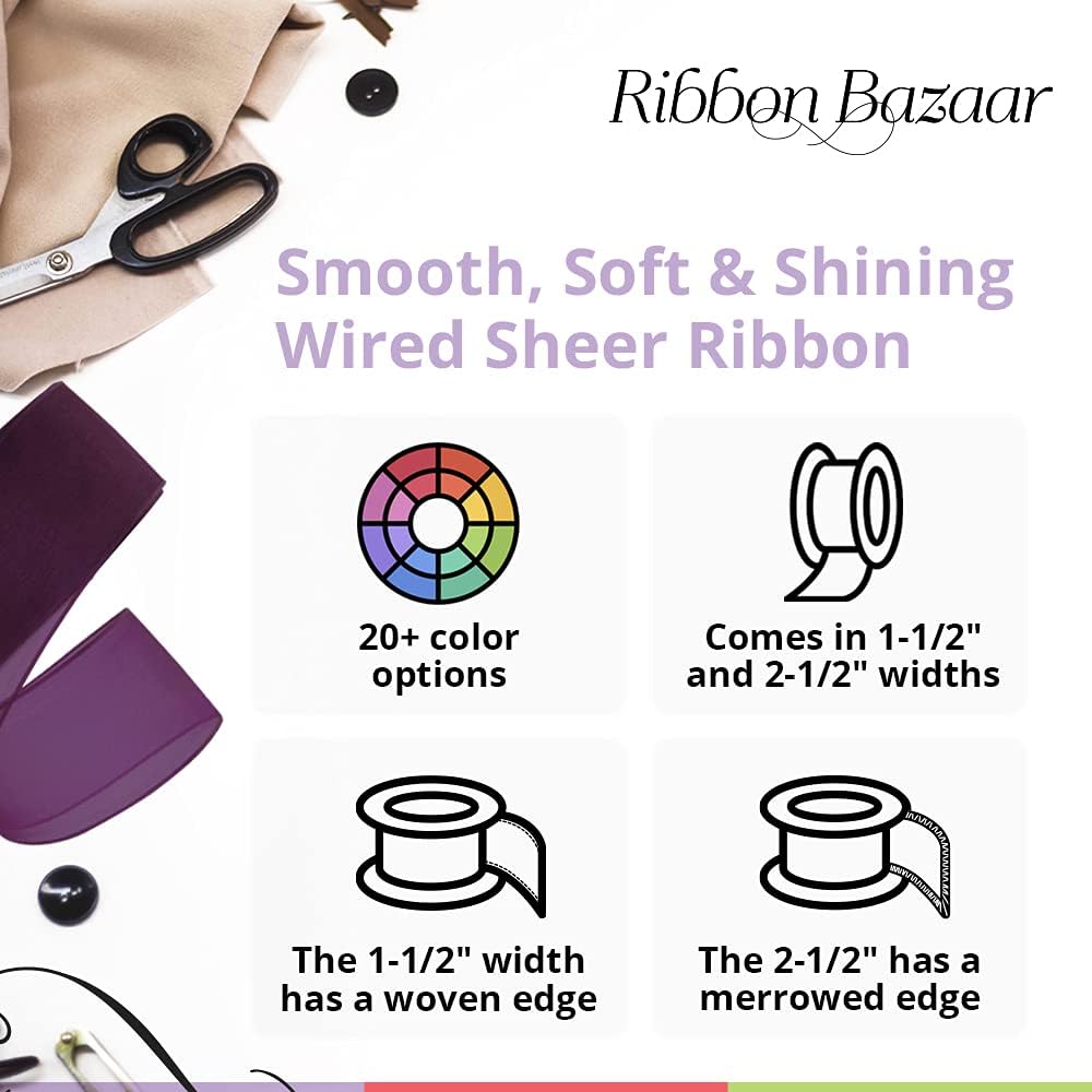 Ribbon Bazaar Sheer Organza Wired Ribbon - 100% Polyester Wire Edged Ribbon for Floral Decor, Table Arrangements, Apparel Embellishment & More - 1-1/2" Old Gold 25yd