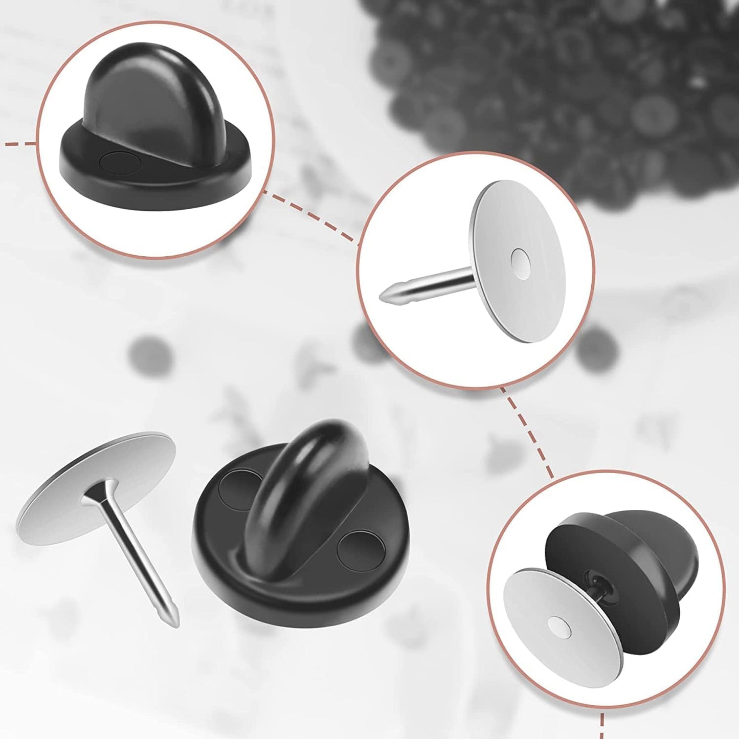 JANYUN 80 Pairs Rubber Blank Pin Backs Butterfly Clutch Backings Holder Tie Tacks Keepers Replacement with 9mm Length 10mm Width Lapel Enamel Pins for Craft Making