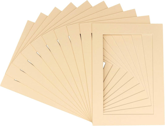 Pack of 25 Acid Free 11x14 Mats Bevel Cut for 8.5x11 Photos - Beige Precut Matboards With Backing Boards and Clear Photo Mat Bags For Pictures, Photos, Framing - 4-ply Thickness