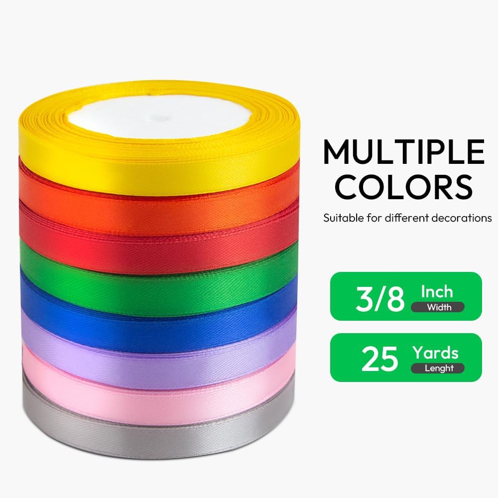 KMER LIFE 3/8 Inches x 25 Yards Navy Blue Satin Ribbon Solid Fabric Ribbons for Crafts, Wedding Decor, DIY Hair Accessories, Sewing, Gift Package Wrapping, Valentine's Day Bouquet and More