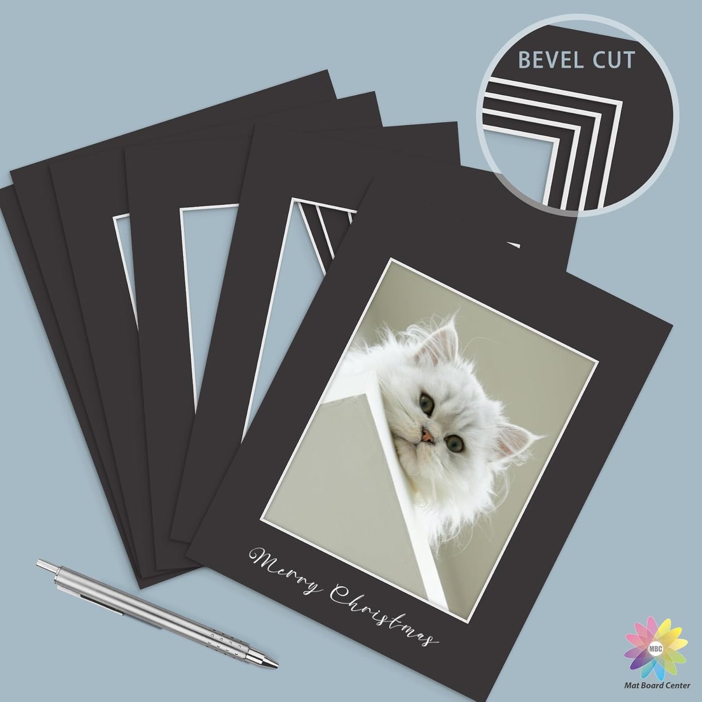 Mat Board Center, Pack of 25, 11x14 for 8x10 Black Mats - Acid Free, 4-ply Thickness, White Core - for Pictures, Photos, Framing