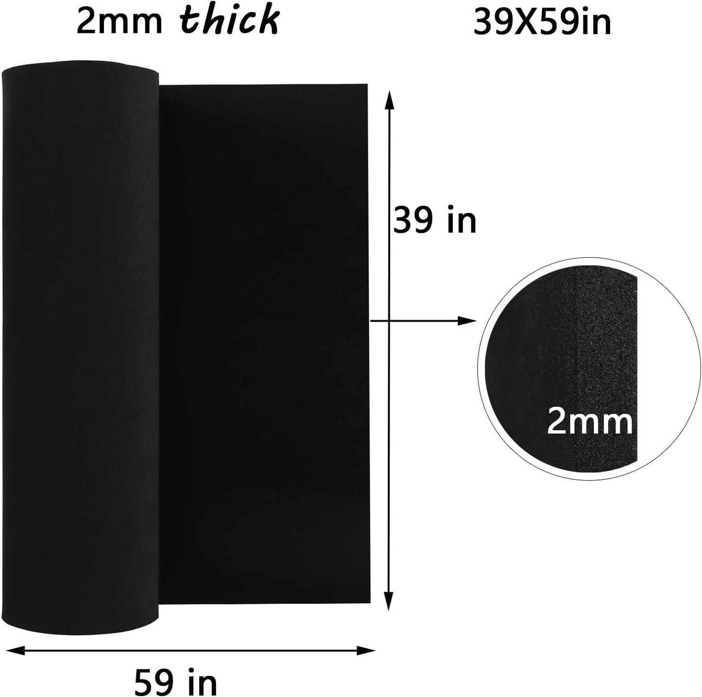 AMZQNART 2Pcs EVA Foam, Cosplay Foam Roll 2mm 39 x 59in (16sqft×2) Suitable for Large Foam Cosplay Modeling, DIY Projects, Crafts, Ultra High Density 90 kg/m3. Black