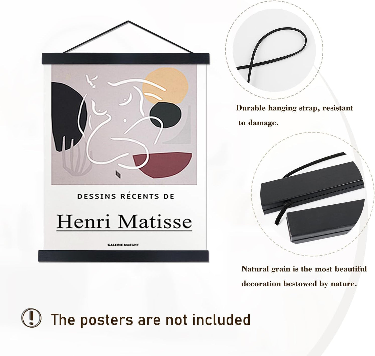 Artmag Magnetic Poster Hanger Frame, Light Wood Wooden Magnet Canvas Artwork Print Poster Hangers for 14x17 14x20 14x22 Frames Hanging Kit (Black, 14")
