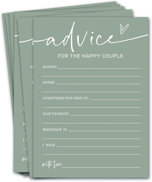 Bridal Shower Games Cards, Advice for The Happy Couple, Bridal Shower Games 25 Guests, Engagement Party Wedding Games for Guests, Minimalist Green Wedding Party Supplies - C10, Blue