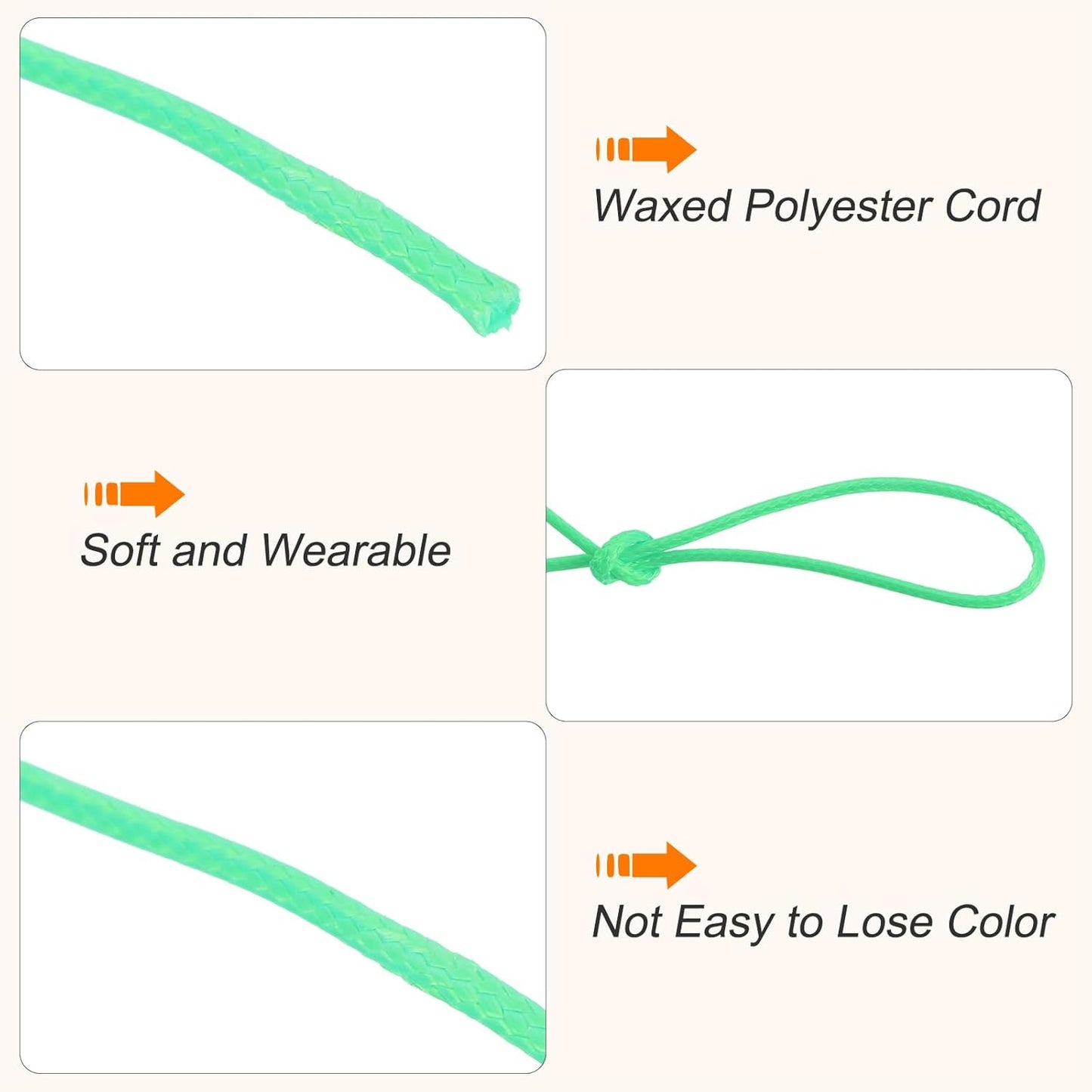MECCANIXITY Waxed Cord 1mm Waxed Polyester Cord 175 Yard Wax String for Bracelet Making,Necklaces, Beading,Jewelry Making and DIY Crafts(Light Green)