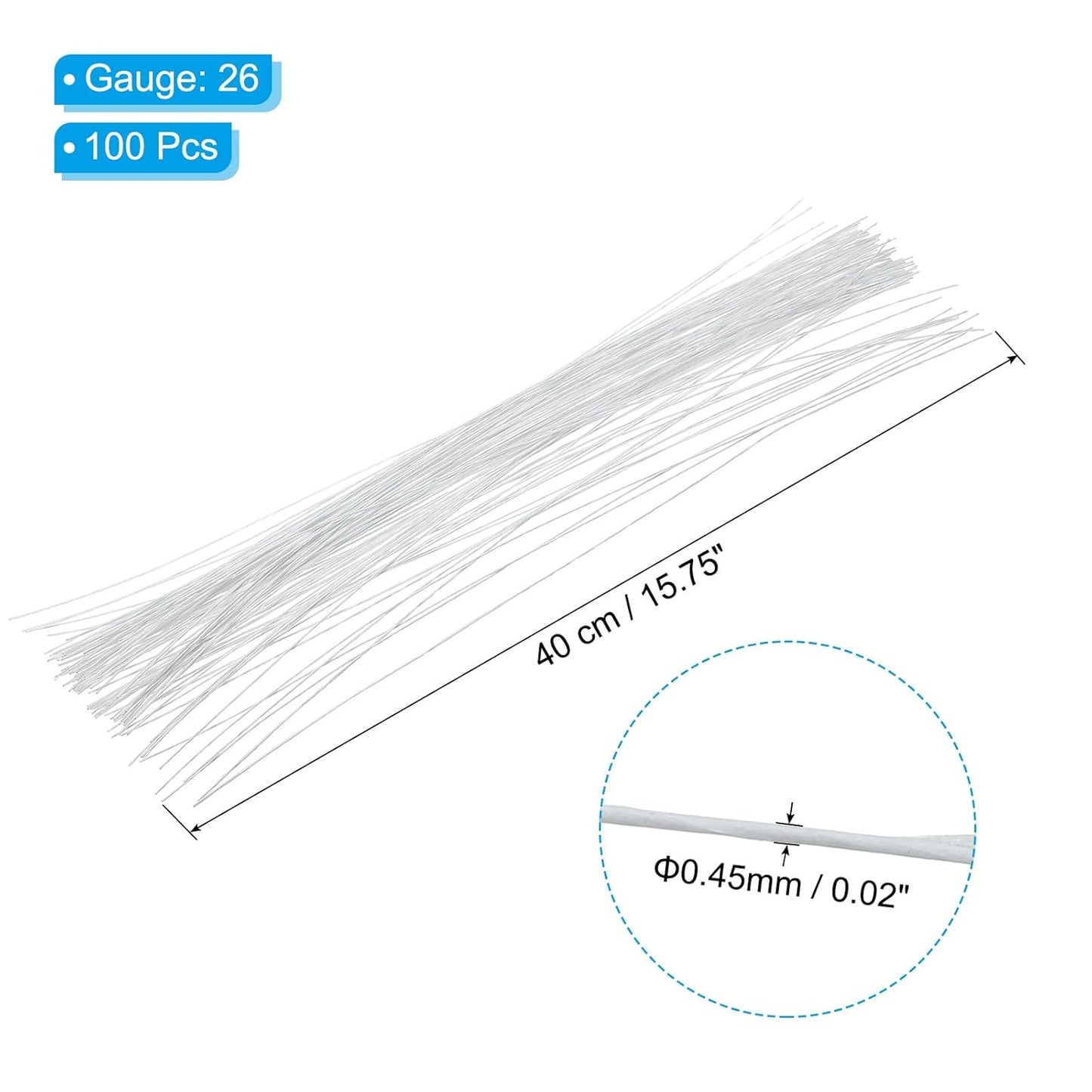 PATIKIL 26 Gauge 16" Floral Stem Wire, 100 Pcs Paper Wrapped Iron Artificial Flower Stem Accessories for DIY Bouquet Stem and Craft Decoration, White
