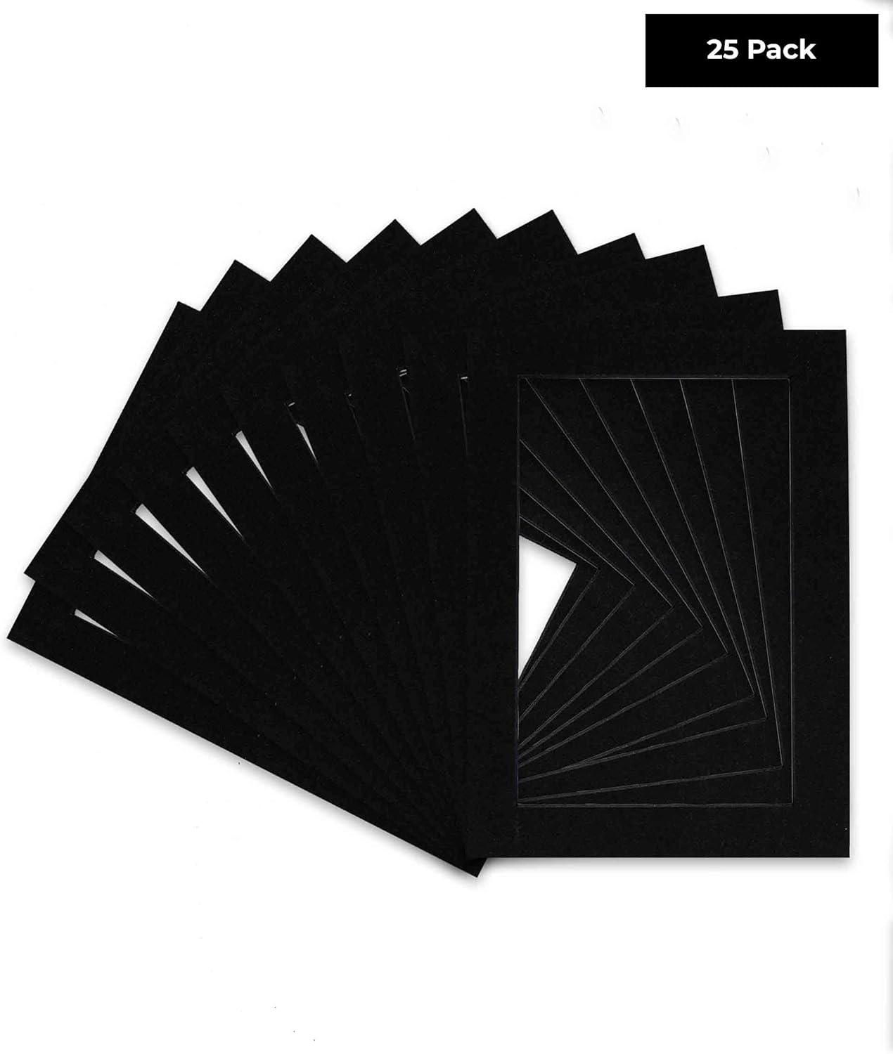 Pack of 25 Acid Free 11x14 Mats Bevel Cut for 8.5x11 Photos - Black with Black Core Precut Matboards With Backing Boards and Clear Photo Mat Bags For Pictures, Photos, Framing - 4-ply Thickness