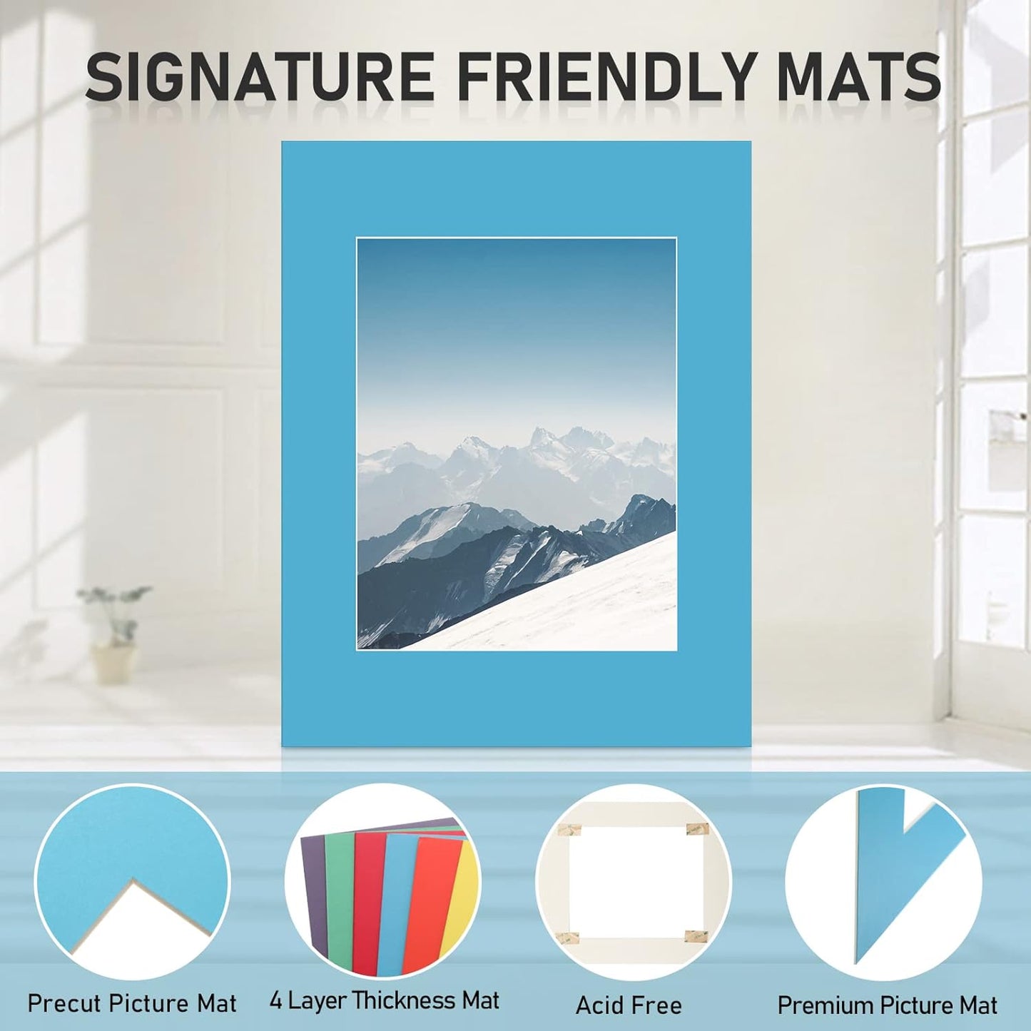 60 Pack Picture Mats 11 x 14 Inch Frame Mattes Matting with Acid Free Pre Cut Mattes White Core Bevel Cut Mats for 8 x 10 Pictures for Home Gallery Wall Hanging Art Decoration (Mixed Colors)