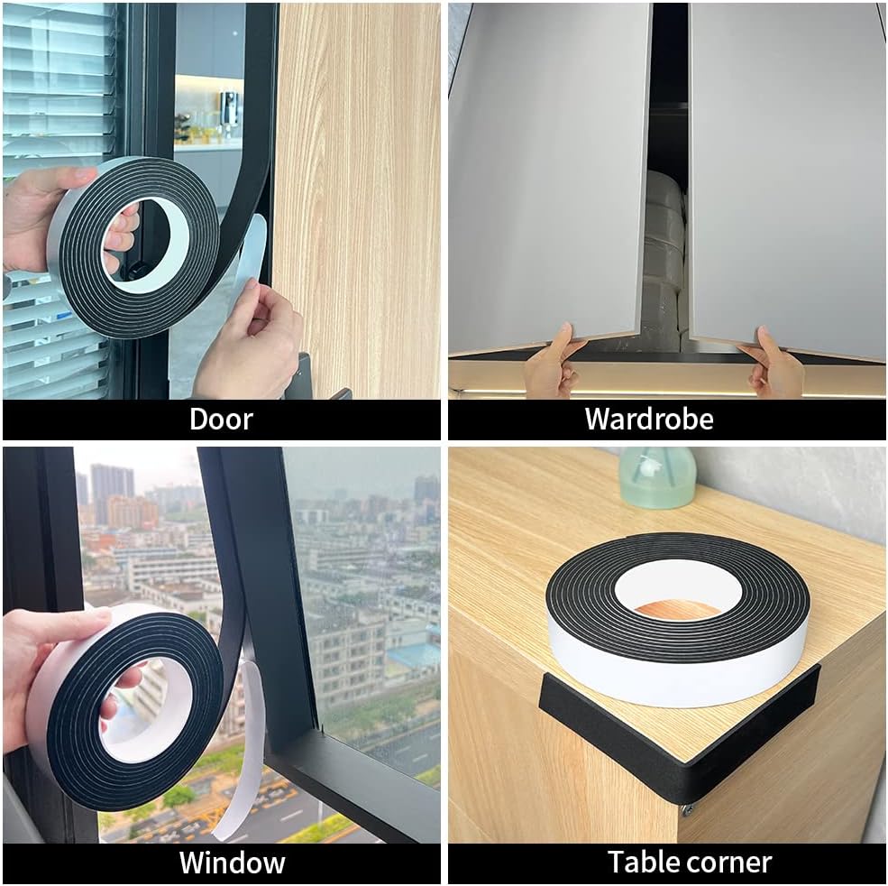 EVA Single-Sided Adhesive Black Foam Tape,2inx16.4FT Single-Sided Sealing Strip Foam Pad Sponge Tape Window Weatherproof, Self-Adhesive Insulation Sealing Tape (Black)