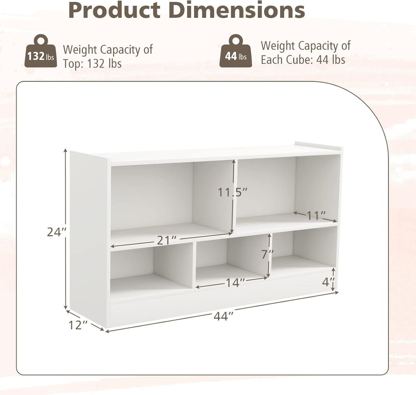 Toy Storage Organizer, 2-Tier Kids Bookshelf, 5 Cube Kids' Bookcases, Cabinets & Shelves, Wooden Toy Organizers, Small Book Shelf for Bedroom, Playroom, Classroom, Nursery (White)