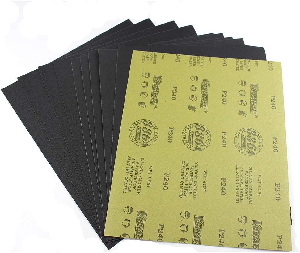 Sandpaper Sheets, 240 Grit Dry Wet Sand Paper, 9 x 11 Inch, Silicon Carbide, for Wood Furniture Finishing, Metal Sanding and Automotive Polishing,10 -Sheet