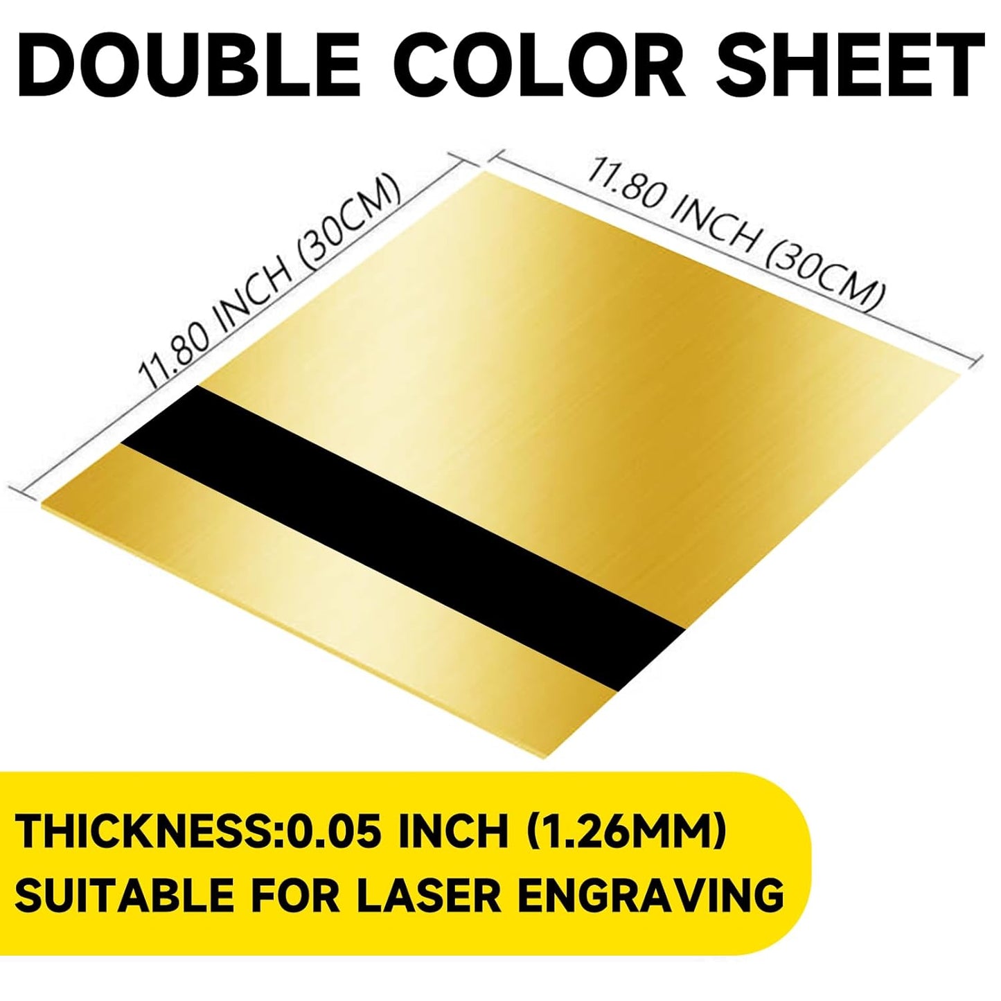 5PCS Laser Engraving Double Color ABS Plastic Sheet,Two-Tone Laserable Engraving Plastic Sheets for Name Badge,Office Label,Laser Artistic Product,Size 11.73" x 11.73",Brushed Golden/Black