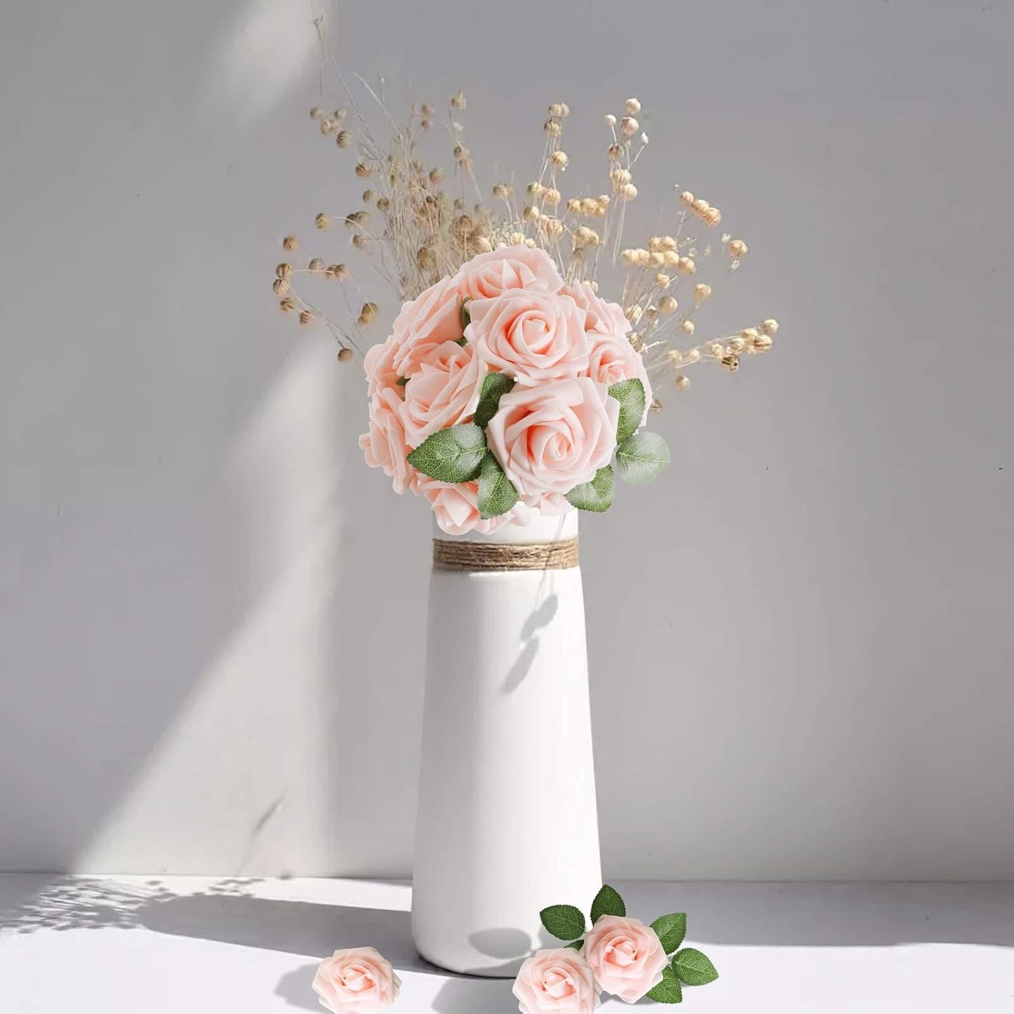AmyHomie Artificial Flowers Blush Pink Rose 100pcs Real Looking Fake Roses w/Stem for DIY Wedding Bouquets Centerpieces Arrangements Party Baby Shower Home Decorations