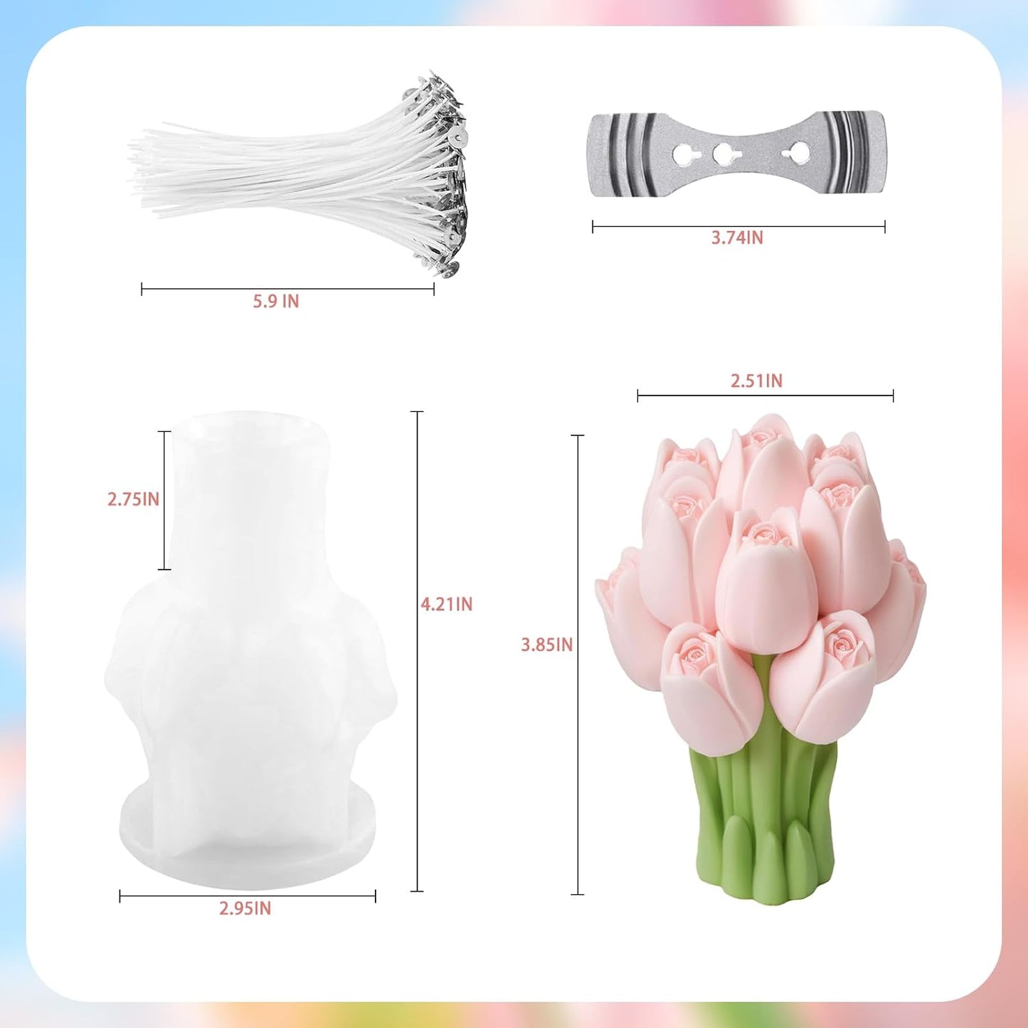 JDH Flower Silicone Mold,Tulip Bouquet Silicone Candle Molds,3D Flower Resin Candle Molds for DIY Handmade Supplies,Flowers Ornament Mold for Soap Wax Concrete Epoxy Resin Cake Decoration