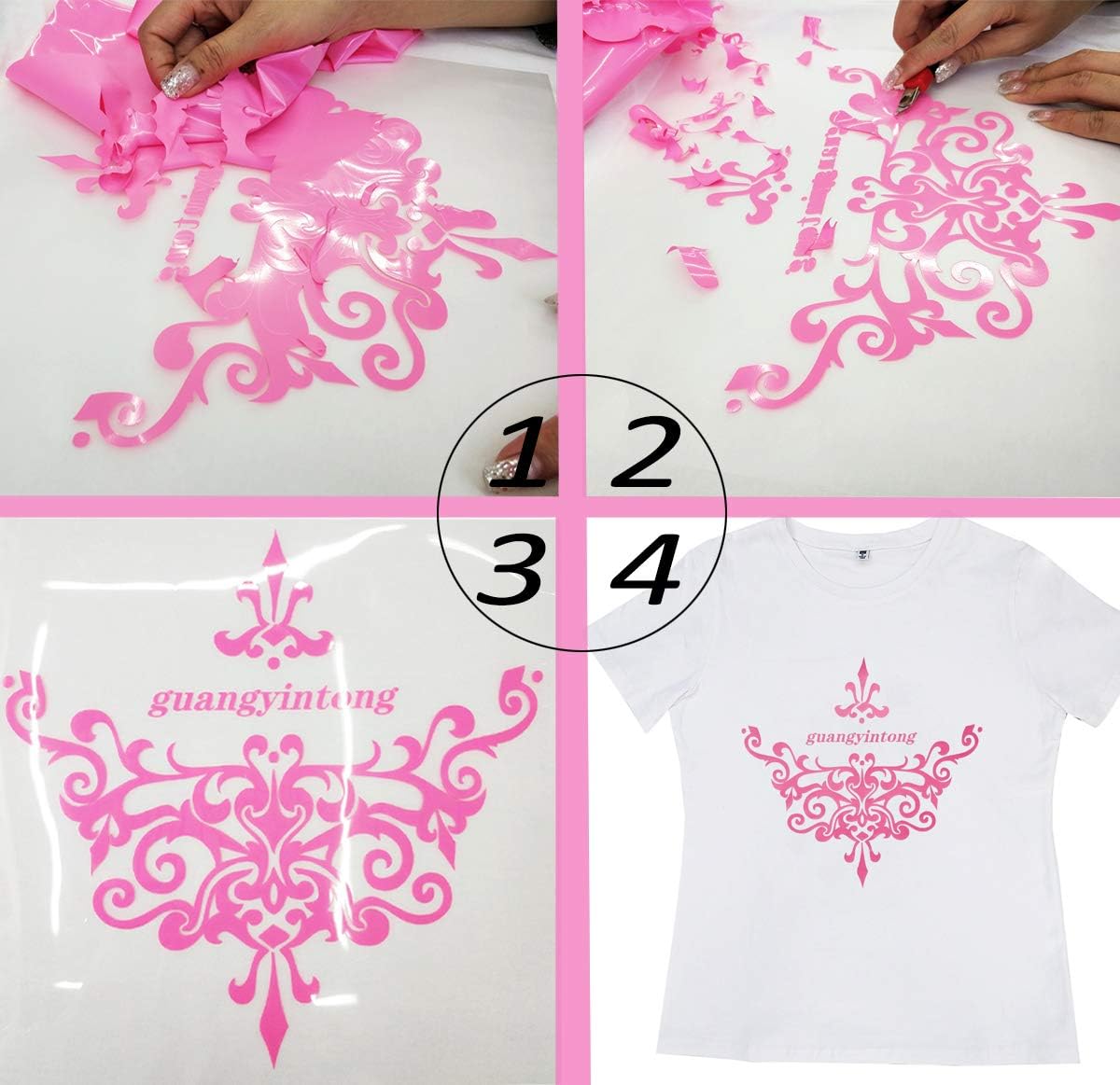 Guangyintong Heat Transfer Vinyl Pink HTV Rolls, 12" x 10ft Iron on Vinyl for T-Shirts, Matte Surface HTV for All Cutter Machine, Easy to Cut & Weed for Heat Vinyl DIY Design