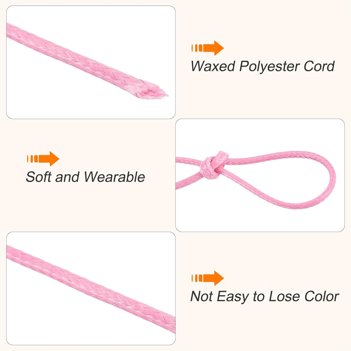 MECCANIXITY Waxed Cord 1.2mm Waxed Polyester Cord 175 Yard Wax String for Bracelet Making,Necklaces, Beading,Jewelry Making and DIY Crafts(Dark Pink)