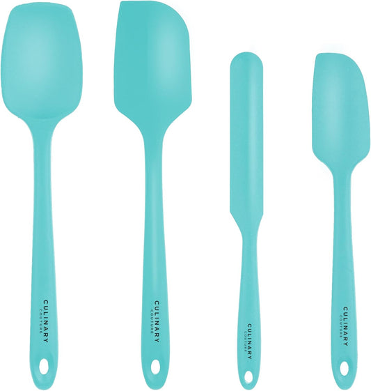 Culinary Couture 4-Piece Aqua Baking Spatula Set - Rubber Spatulas Silicone Heat Resistant, BPA-Free - Spatula Set for Nonstick Cookware - Silicone Baking Utensils