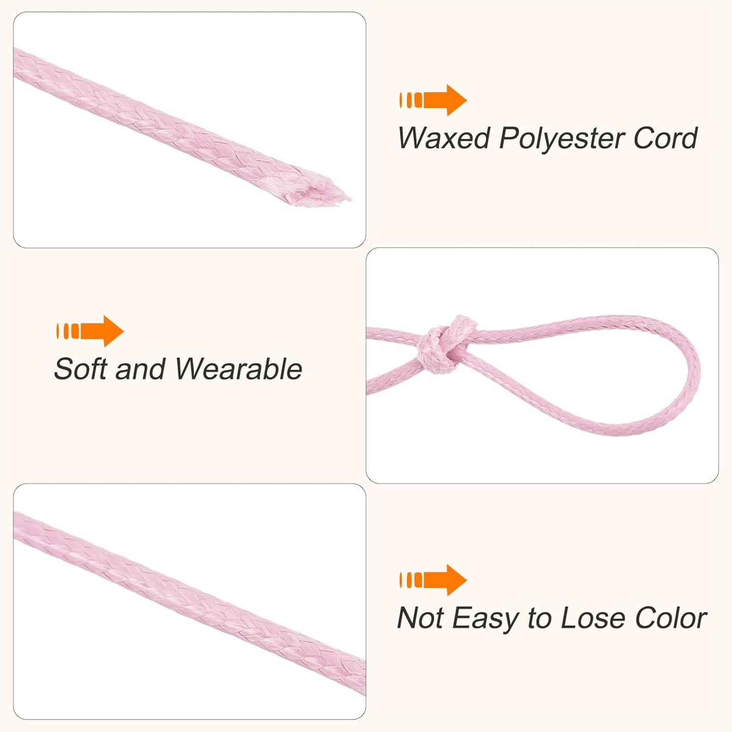 MECCANIXITY Waxed Cord 1.5mm Waxed Polyester Cord 175 Yard Wax String for Bracelet Making,Necklaces, Beading,Jewelry Making and DIY Crafts(Light Pink)