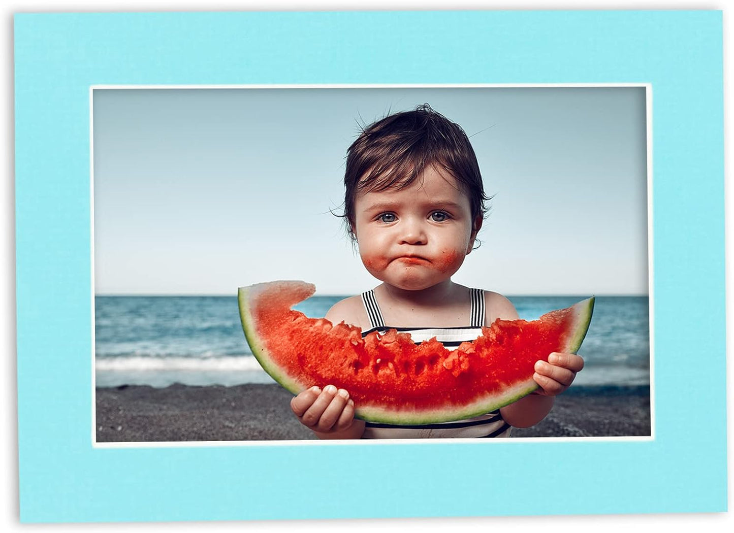 8x10 Mat Bevel Cut for 6x8 Photos - Acid Free Aquamarine Blue Precut Matboard With Backing Board and Crystal Clear, Self Seal Photo Mat Bag - For Pictures, Photos, Framing - 4-ply Thickness