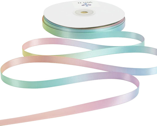 MEEDEE Pastel Rainbow Satin Ribbon - 3/8 inch Craft Gift Wrapping Wedding Pride Party Birthday Party Decoration Hair Bow - 50 Yards