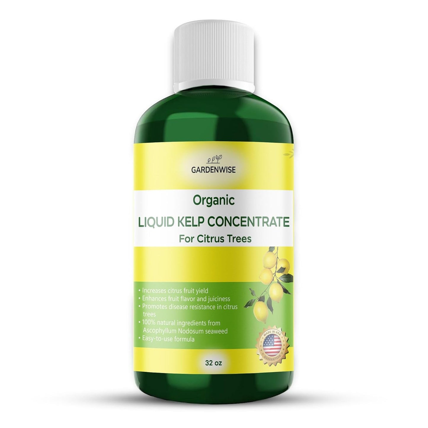 Organic Premium Kelp Seaweed Fertilizer: All-in-One Citrus Tree Fertilizer for Meyer Lemon, Lime, and Other Fruiting Trees - Liquid Plant Food for Potted & Outdoor Citrus Trees (32 OZ)