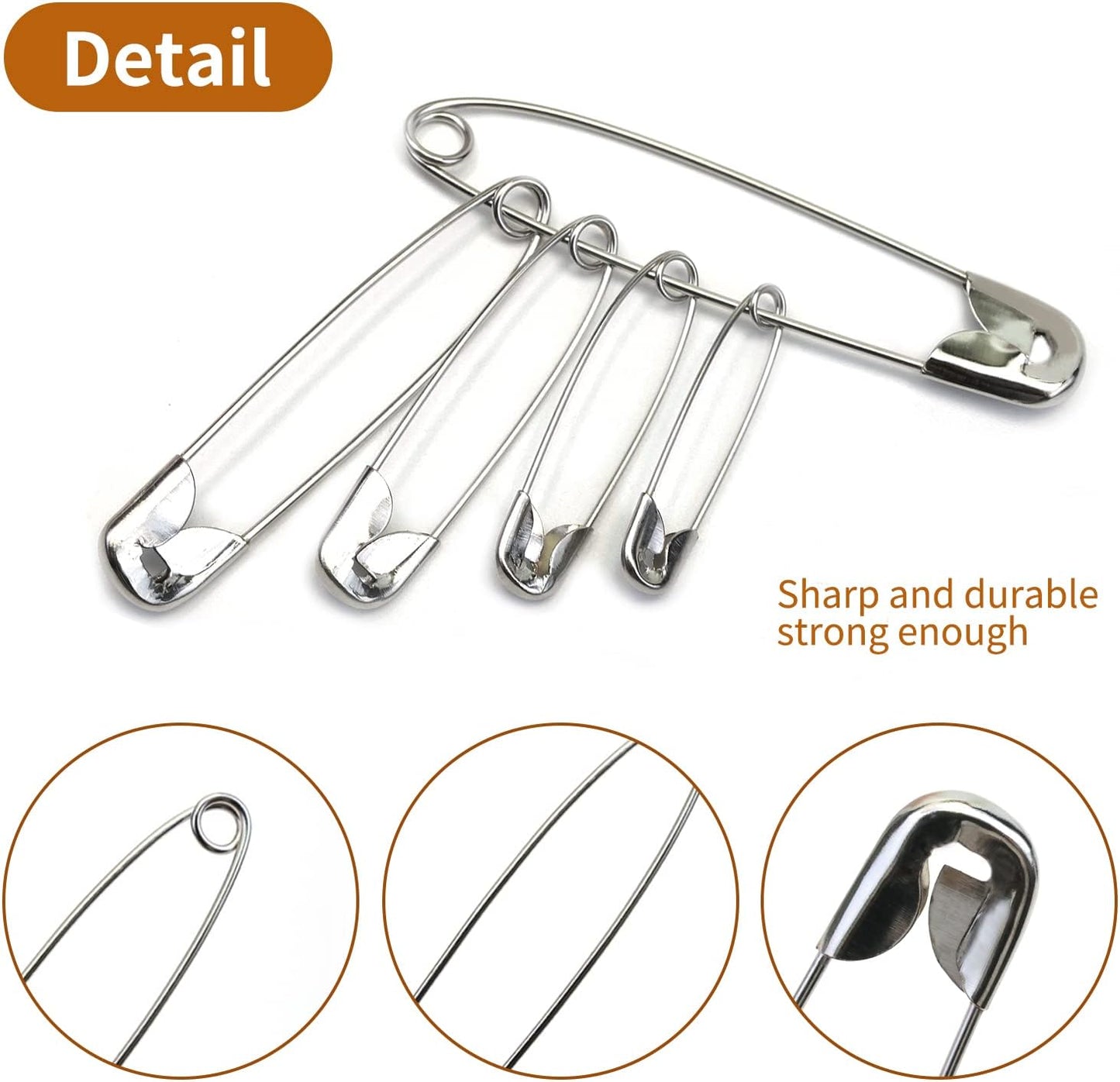 500pcs Safety Pins, 45mm Safety Pins Bulk, Rust Resistant, Heavy Duty Variety Pack, Perfect for Clothes, Crafts, Sewing, Pinning and More