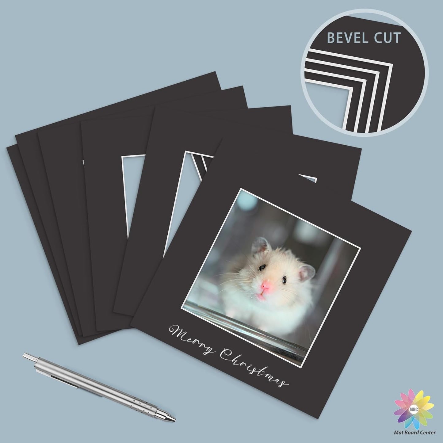 Mat Board Center, Pack of 25, 12x12 for 8x8 Black Mats - Acid Free, 4-ply Thickness, White Core - for Pictures, Photos, Framing
