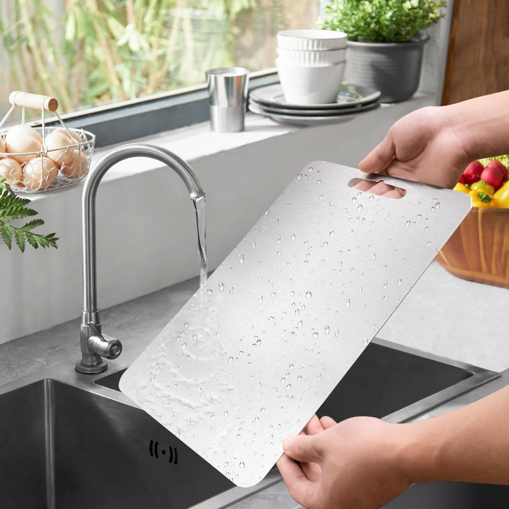 100% Pure Titanium Cutting Board for Kitchen – Non-Toxic, Double-Sided, Eco-Friendly, Dishwasher Safe, Rustproof, Knife-Friendly Chopping Board for Meat, Vegetables & Fruits (14 x 10 in)