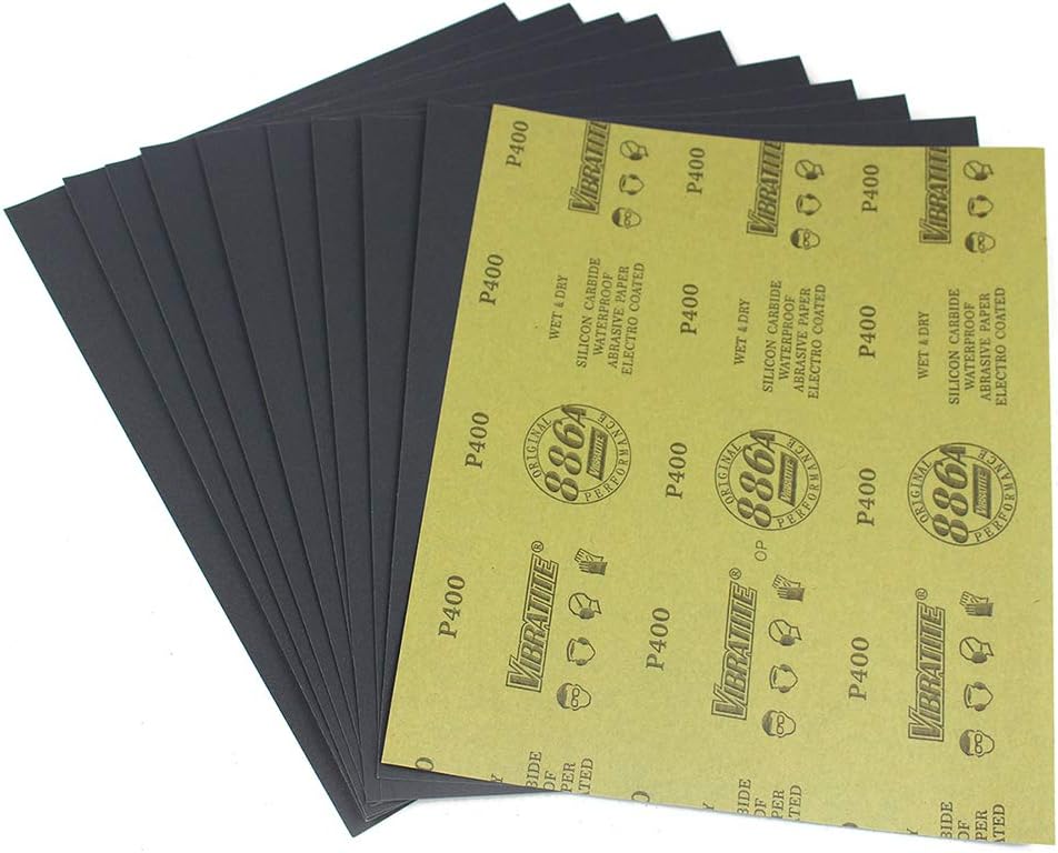 Sandpaper Sheets, 400 Grit Dry Wet Sand Paper, 9 x 11 Inch, Silicon Carbide, for Wood Furniture Finishing, Metal Sanding and Automotive Polishing,10 -Sheet