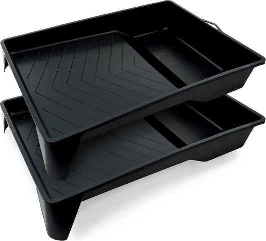 Precision Defined Paint Trays 9-Inch, Paint Roller Trays Set 2-Pack, Plastic Paint Pan for 9-Inch Roller Brushes, Painting Tray for Painting with Deep Paint Pocket, Disposable Paint Tray