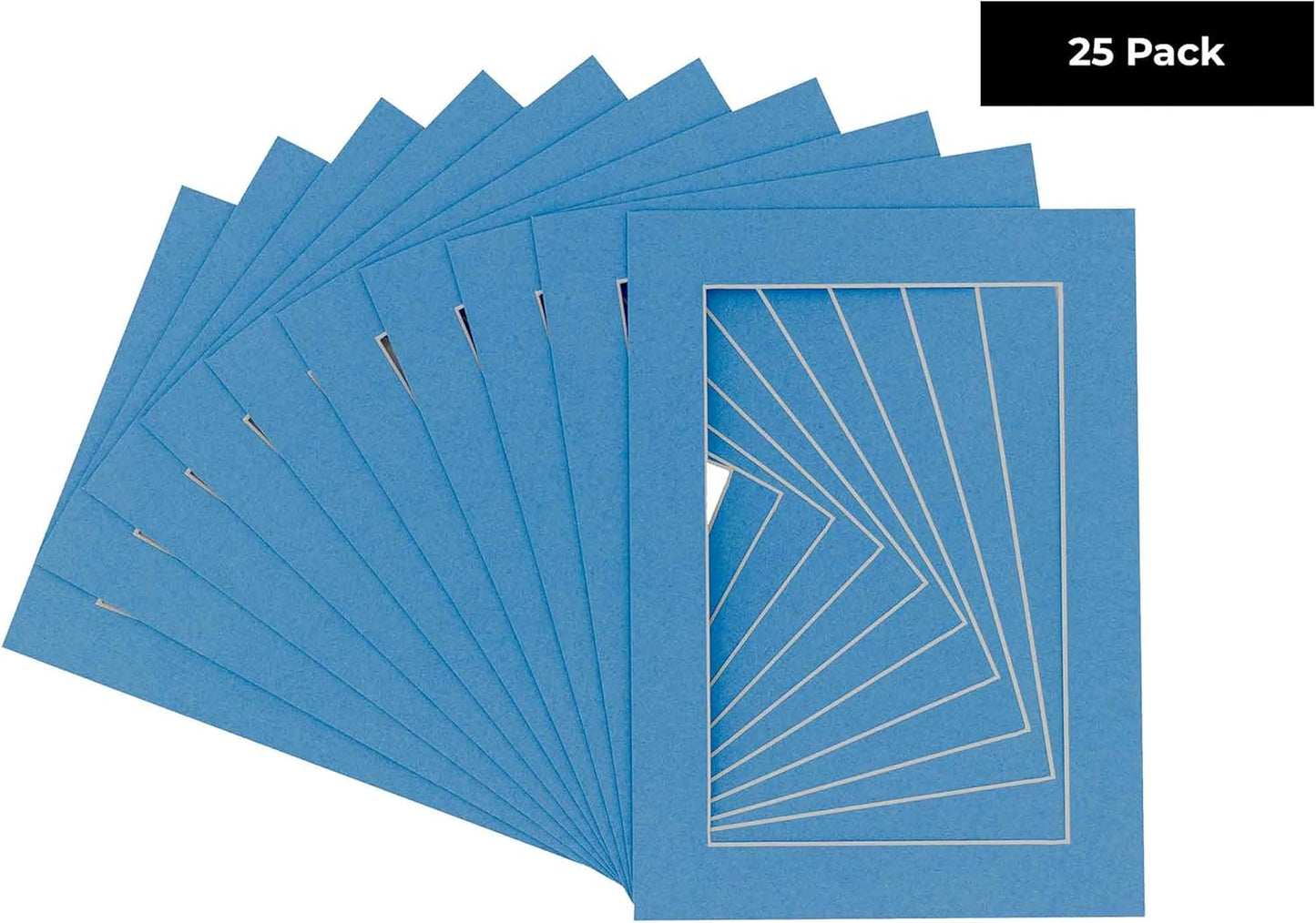 5x7 Mat for 8.5x11 Frame - Precut Mat Board Acid-Free Show Kit with Backing Board, and Clear Bags Bay Blue 5x7 Photo Matte Made to Fit a 8.5x11 Picture Frame Matboard for Framing, Pack of 25 Mats